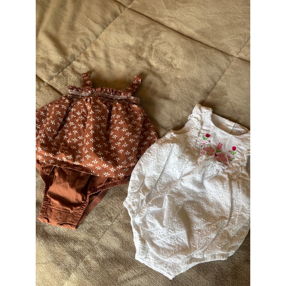 Little Me White Eyelet Bunny Romper & Carters Floral Sunsuit Bundle 6M